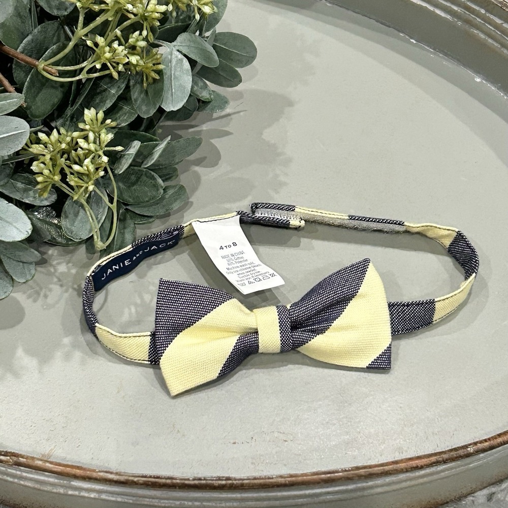 Janie And Jack Boys Yellow And Navy Striped Bow Tie 4-8Y